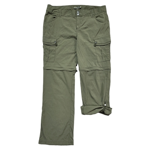 Prana Sage Convertible Zip Off Roll Tab 3 in 1 Olive Green Cargo Pants Gorpcore - Picture 1 of 10